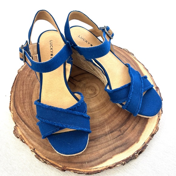 Lucky Brand Shoes - Lucky Brand Royal Blue Canvas Espadrille Wedge Sandals Size 7